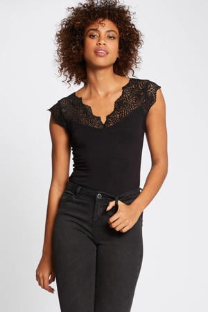 T-shirt met kant zwart