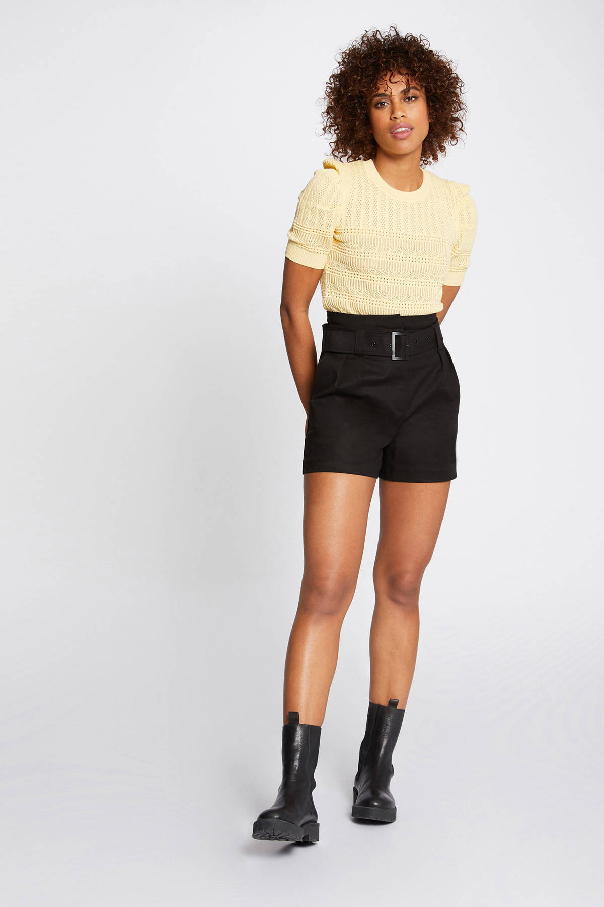 Morgan high waist straight fit bermuda zwart | wehkamp