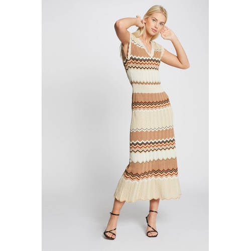 Morgan fijngebreide jurk met grafische print beige afbeelding