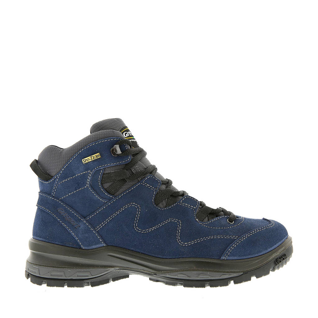 Donkerblauwe dames Grisport Gerlos Mid wandelschoenen van suede met profielzool en veters