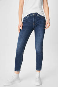 Donkerblauwe dames C&A The Denim cropped skinny jeans met regular waist en rits- en knoopsluiting