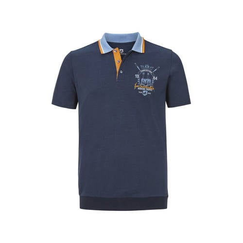 Jan Vanderstorm regular fit polo met printopdruk ORVAR Plus Size donkerblauw afbeelding