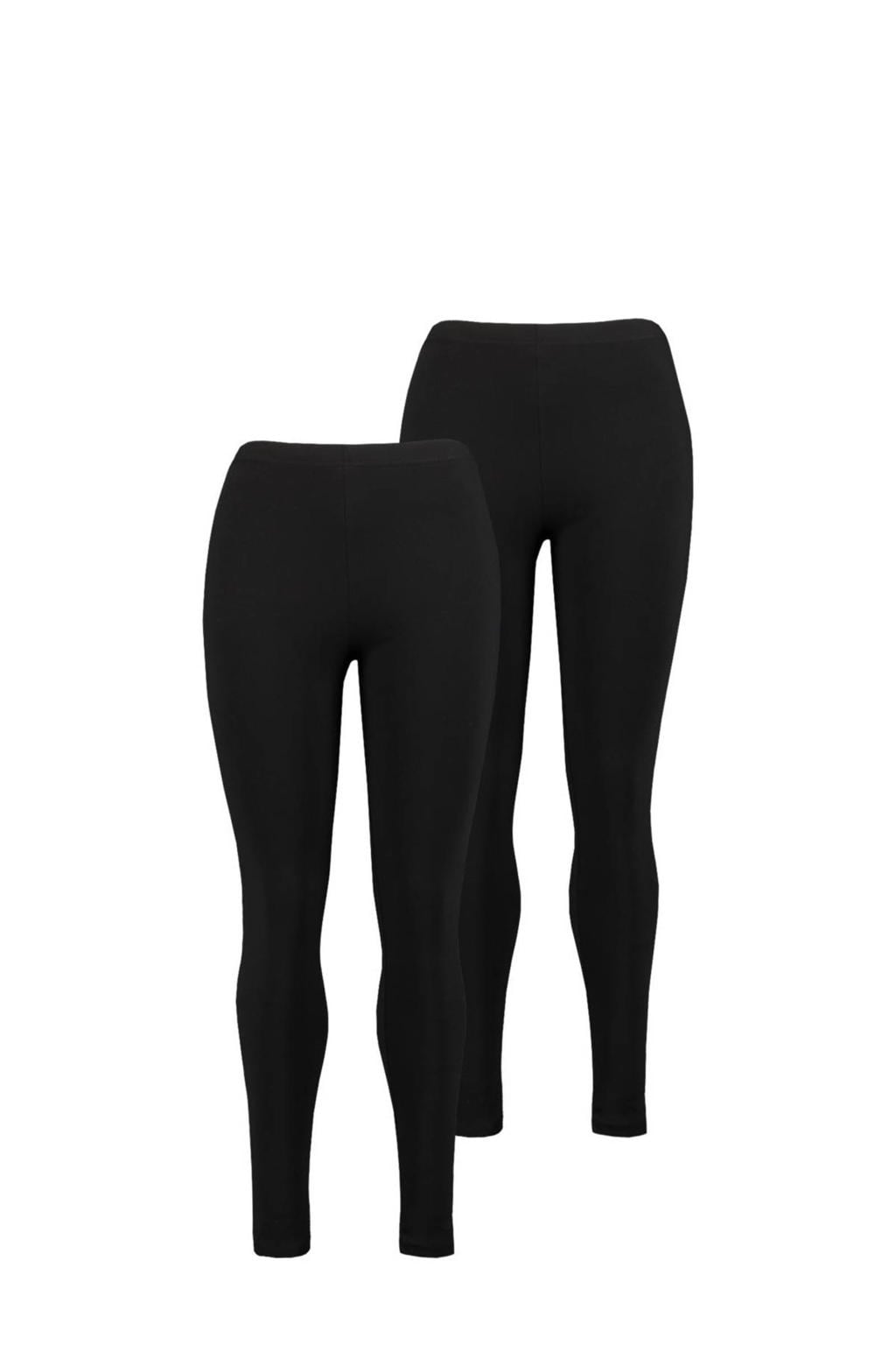 Set van 2 zwarte dames MS Mode legging van katoen met skinny fit, regular waist, elastische tailleband en effen