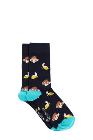 sokken met apenprint donkerblauw