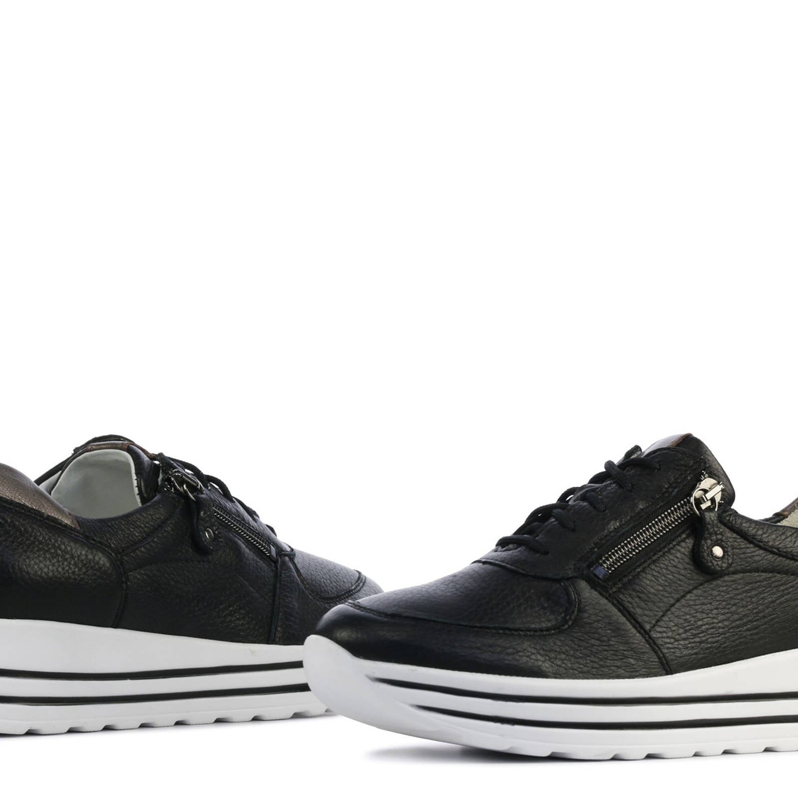 Waldlaufer 758009 comfort leren sneakers zwart/zilver | wehkamp
