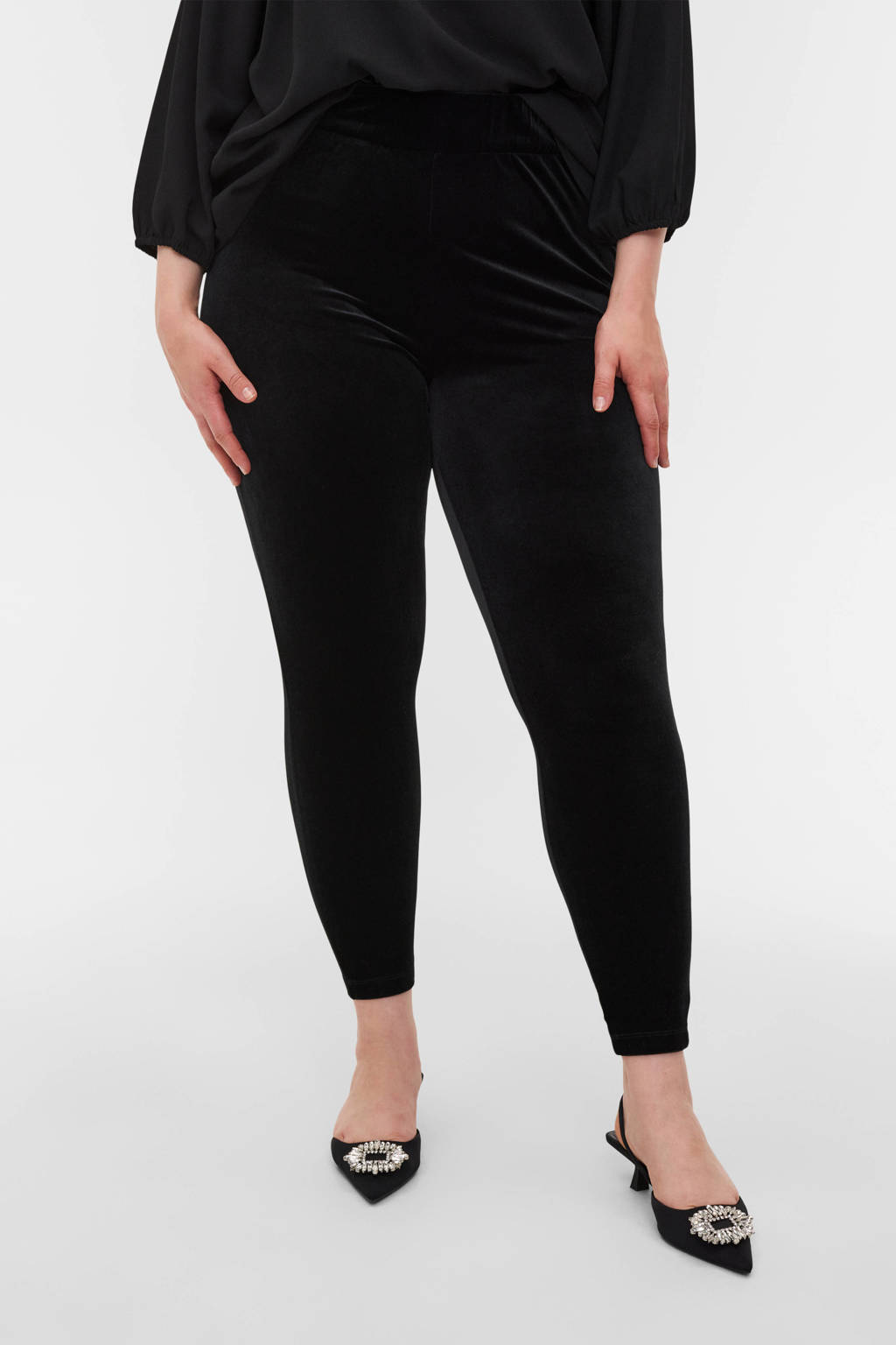 Zwarte dames Zizzi fluwelen high waist skinny legging met elastische tailleband
