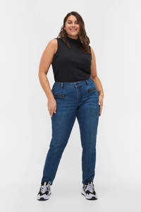 Donkerblauwe dames Zizzi slim fit jeans van stretchdenim met regular waist