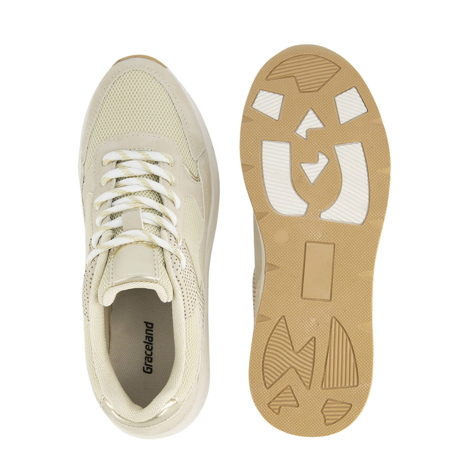 Graceland sneakers met bloemenprint wit - Schoenen.nl