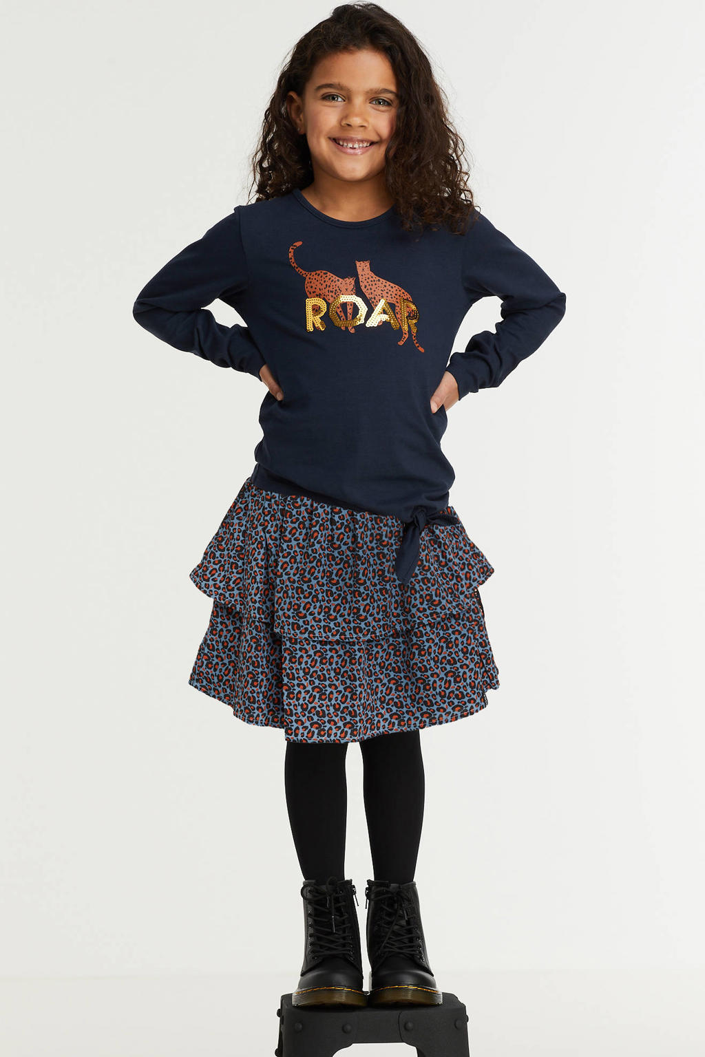 Zigga rok met panterprint blauw/roestbruin
