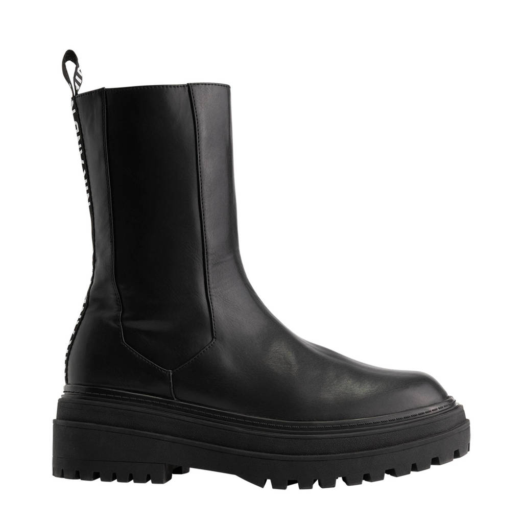 Zwarte meisjes NIK&NIK Kiki Boots hoge chelsea boots van imitatieleer met profielzool, rits + tunnelkoord en logo