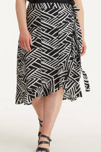 Zwart en witte dames GREAT LOOKS wikkel rok met grafische print gemaakt van viscose en met striksluiting
