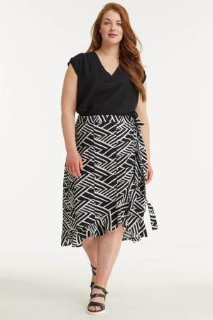 wikkel rok met grafische print zwart/wit