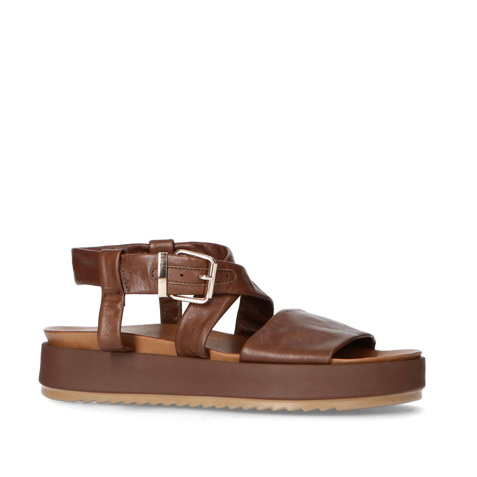Bruine leren sandaal | Plateau sandalen | Manfield | Manfield
