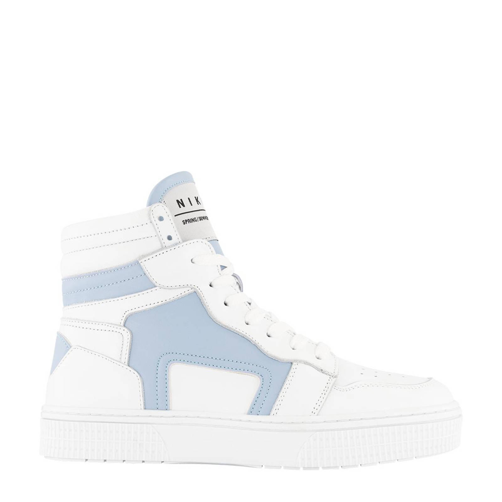 NIKKIE Livia hoge leren sneakers wit/lichtblauw | wehkamp
