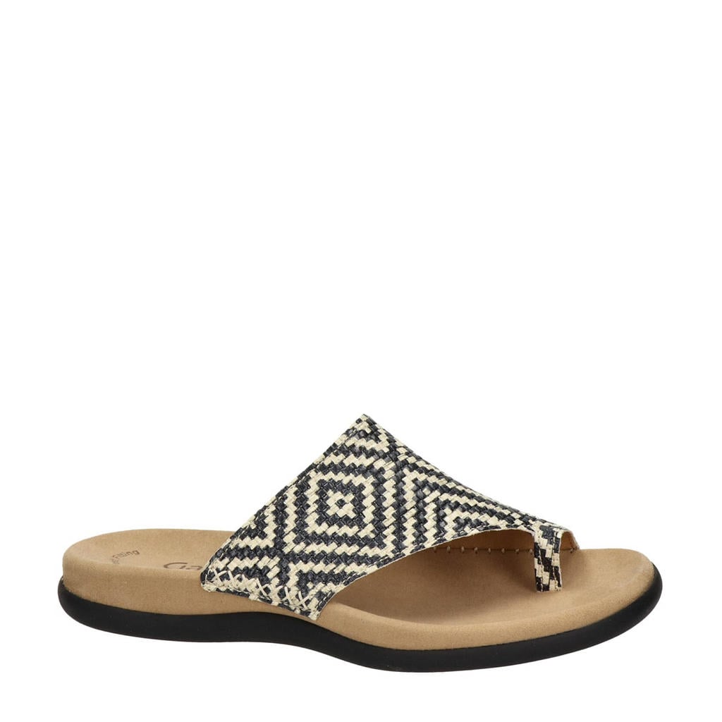Zwart en witte dames Gabor leren teenslippers