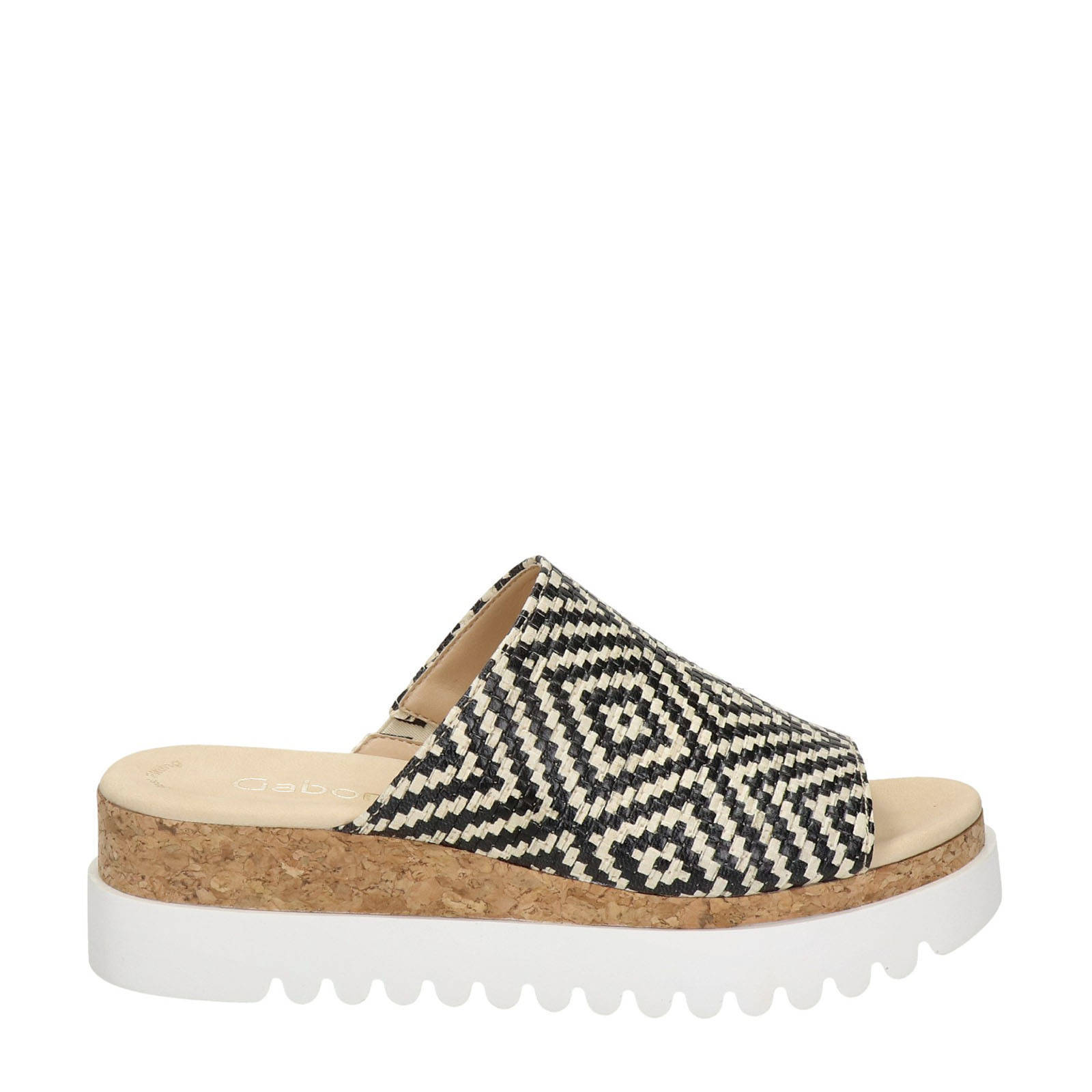 Gabor plateau slippers zwart/wit | wehkamp