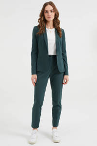 Groene dames WE Fashion cropped straight fit pantalon van viscose met regular waist en rits- en knoopsluiting
