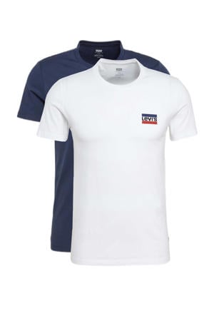 T-shirt (set van 2) wit/donkerblauw