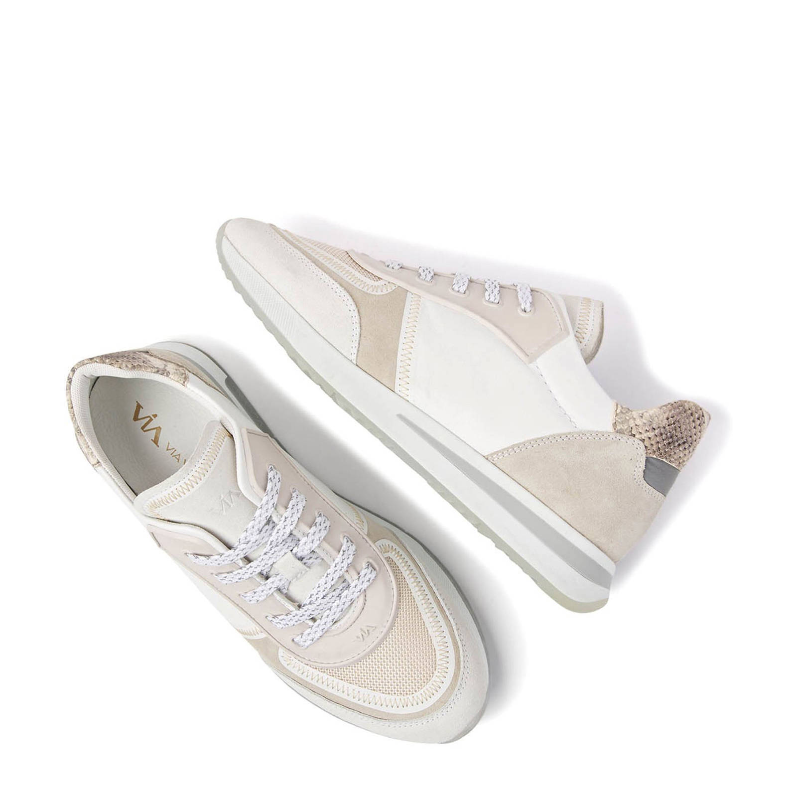 Via Vai 5611019 leren sneakers wit/beige | wehkamp