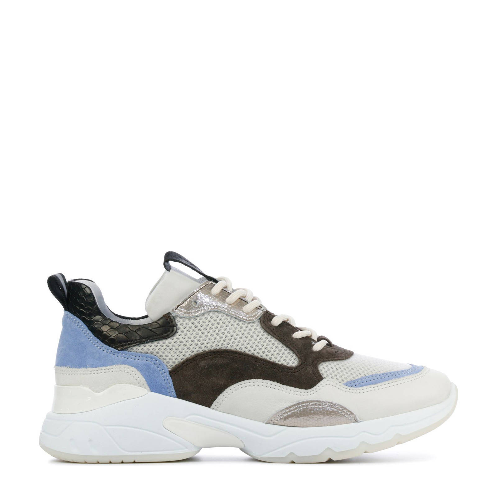 Via Vai 5408055 leren chunky sneakers beige/lichtblauw | wehkamp