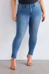 Lichtblauwe dames Fox Factor skinny jeans van stretchdenim met regular waist en rits- en knoopsluiting