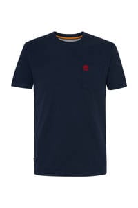 Blauwe heren Timberland T-shirt van biologisch katoen met logo dessin, korte mouwen en ronde hals