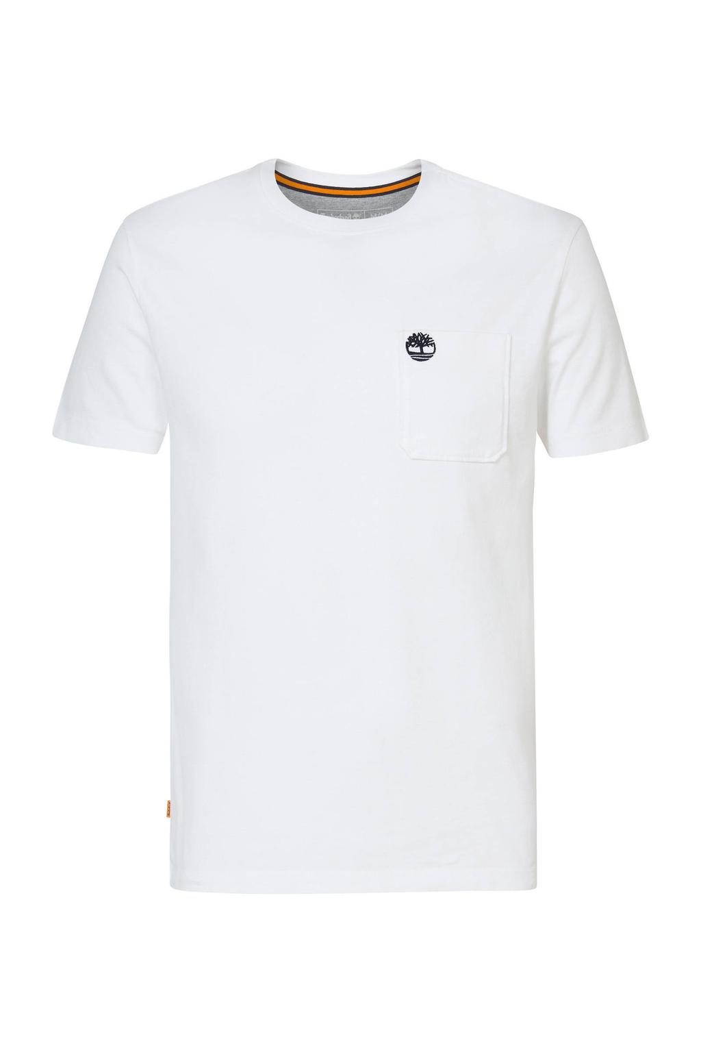 Witte heren Timberland slim T-shirt van katoen met logo dessin, korte mouwen en ronde hals