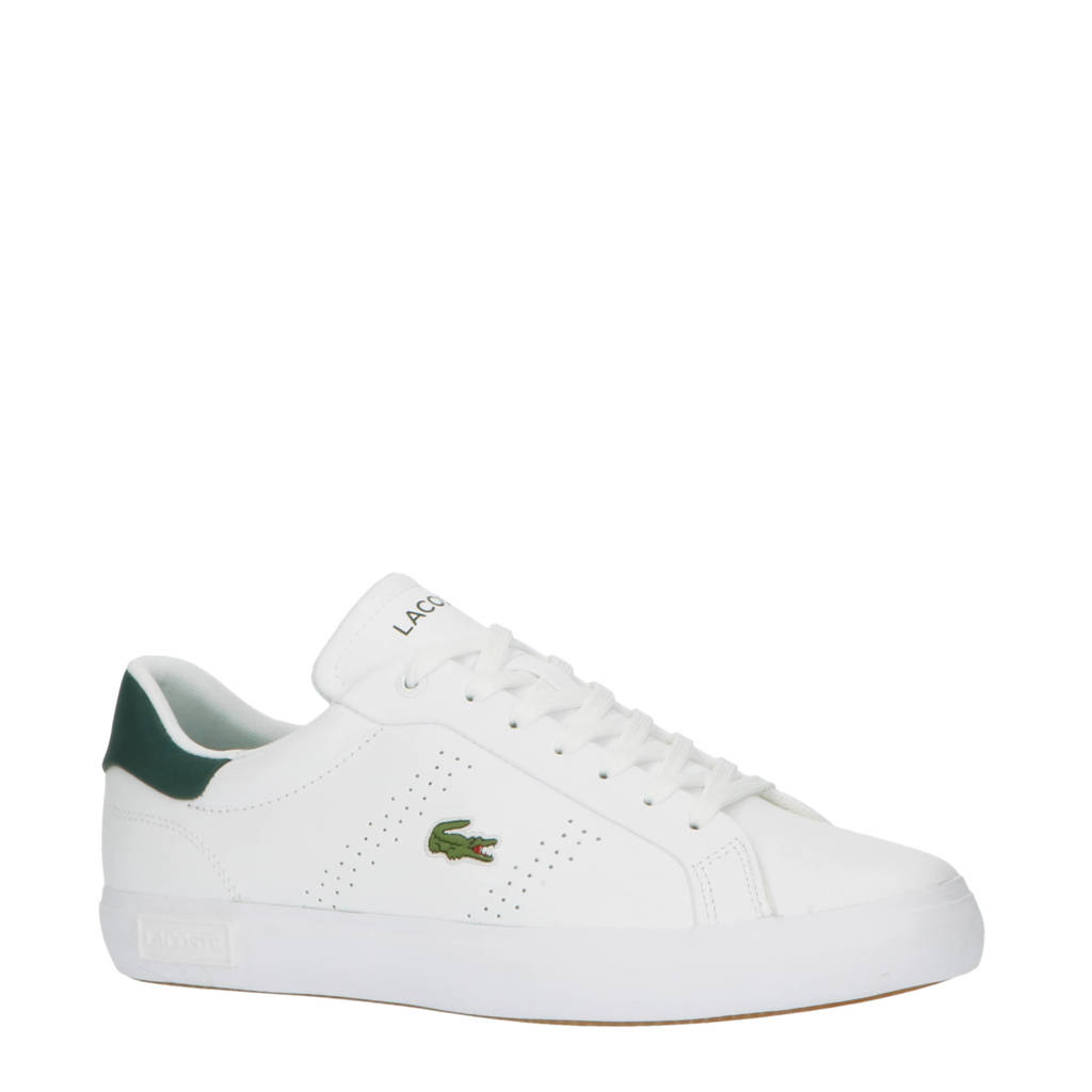 Wit en groene heren Lacoste Powercourt 2.0 sneakers van leer met veters