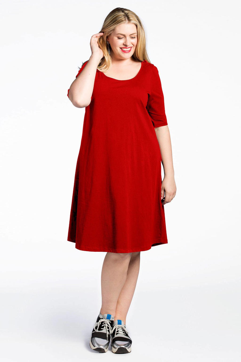Yoek A-lijn jurk COTTON rood