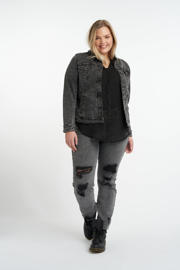 thumbnail: Zwarte dames MS Mode spijkerjasje van stretchdenim met vintage look, lange mouwen, klassieke kraag en knoopsluiting