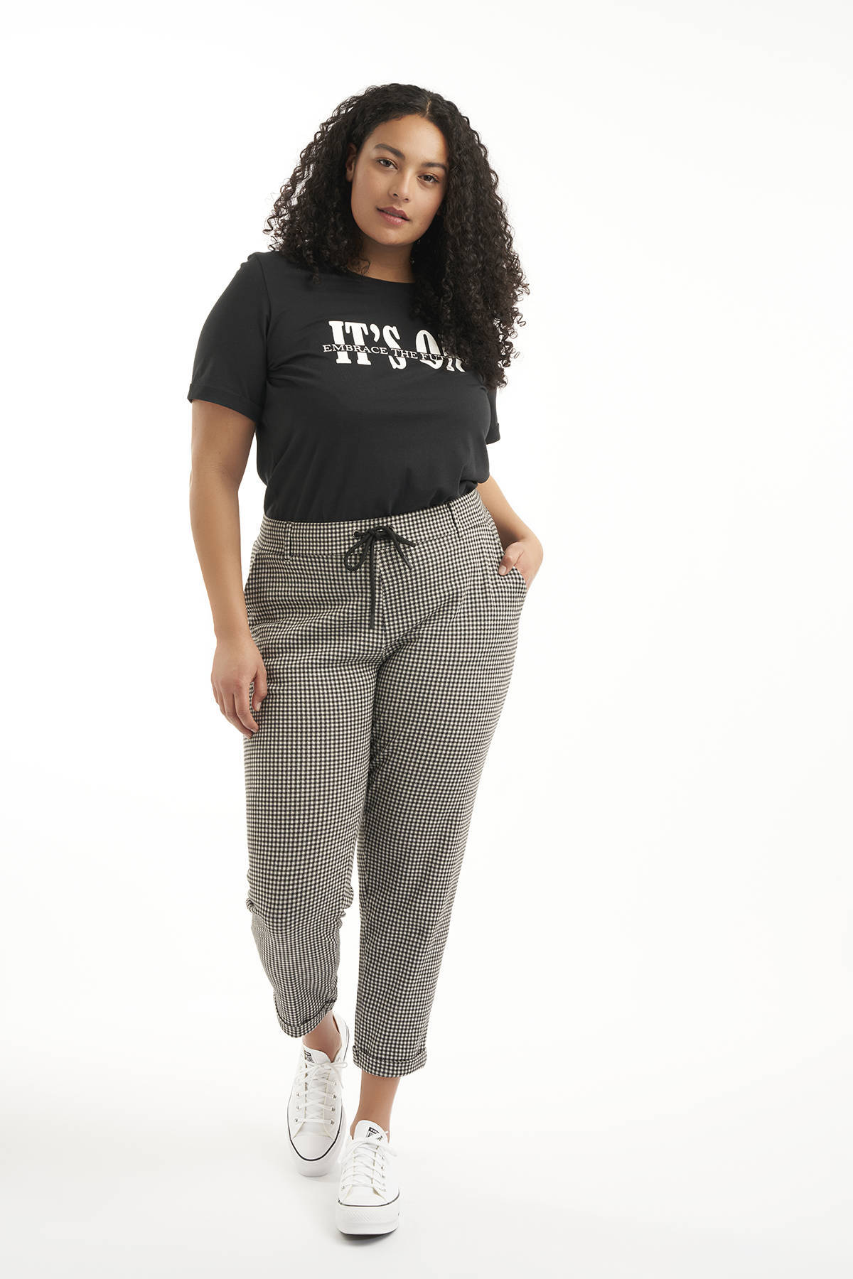 MS Mode geruite slim fit broek zwart/wit | wehkamp