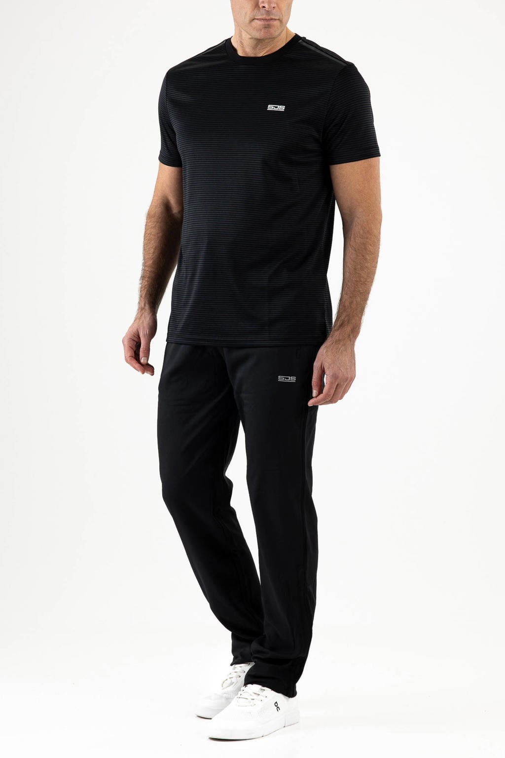 Zwarte heren Sjeng Sports trainingsbroek James Long van polyester met regular fit, regular waist en logo dessin