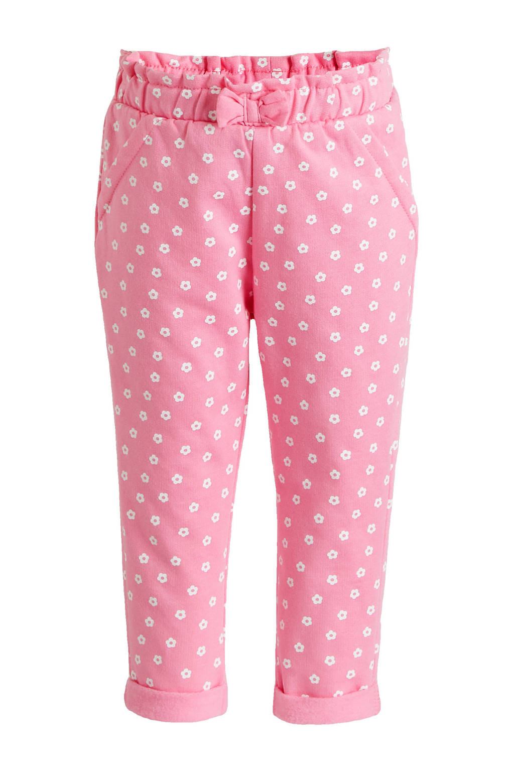 C&A Baby Club baby gebloemde broek van biologisch katoen roze/wit, Roze/wit