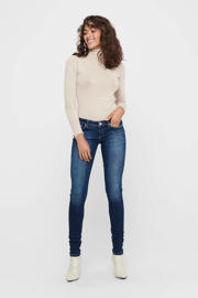 thumbnail: Donkerblauwe dames ONLY extra low waist skinny jeans dark blue van stretchdenim met rits- en knoopsluiting en effen