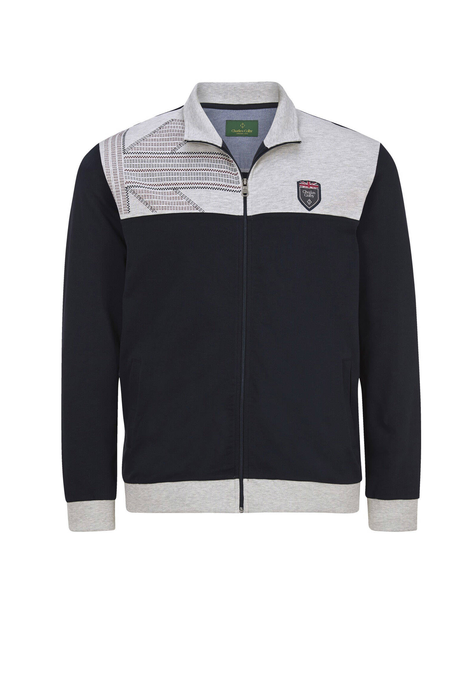 Charles Colby fleece sweatvest DUKE TENNER Plus Size donkerblauw/grijs