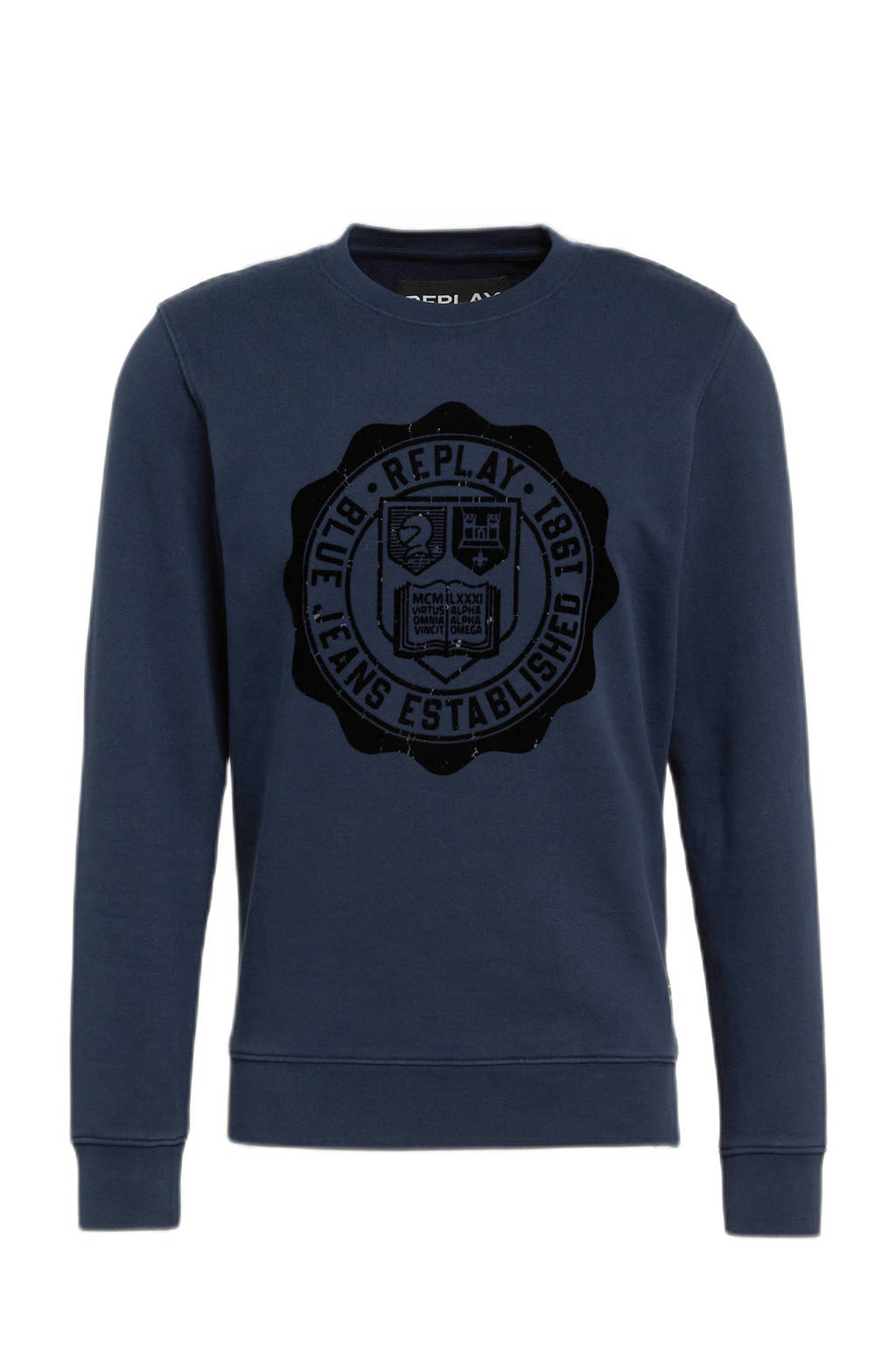REPLAY sweater met logo donkerblauw