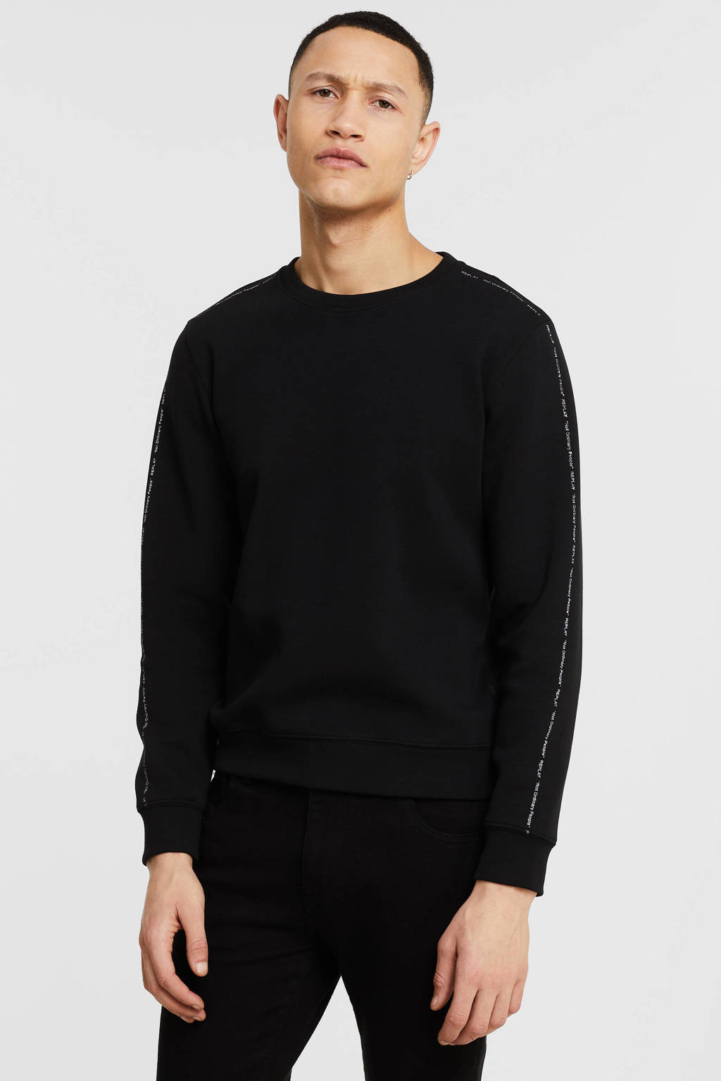 REPLAY sweater met contrastbies black, Black