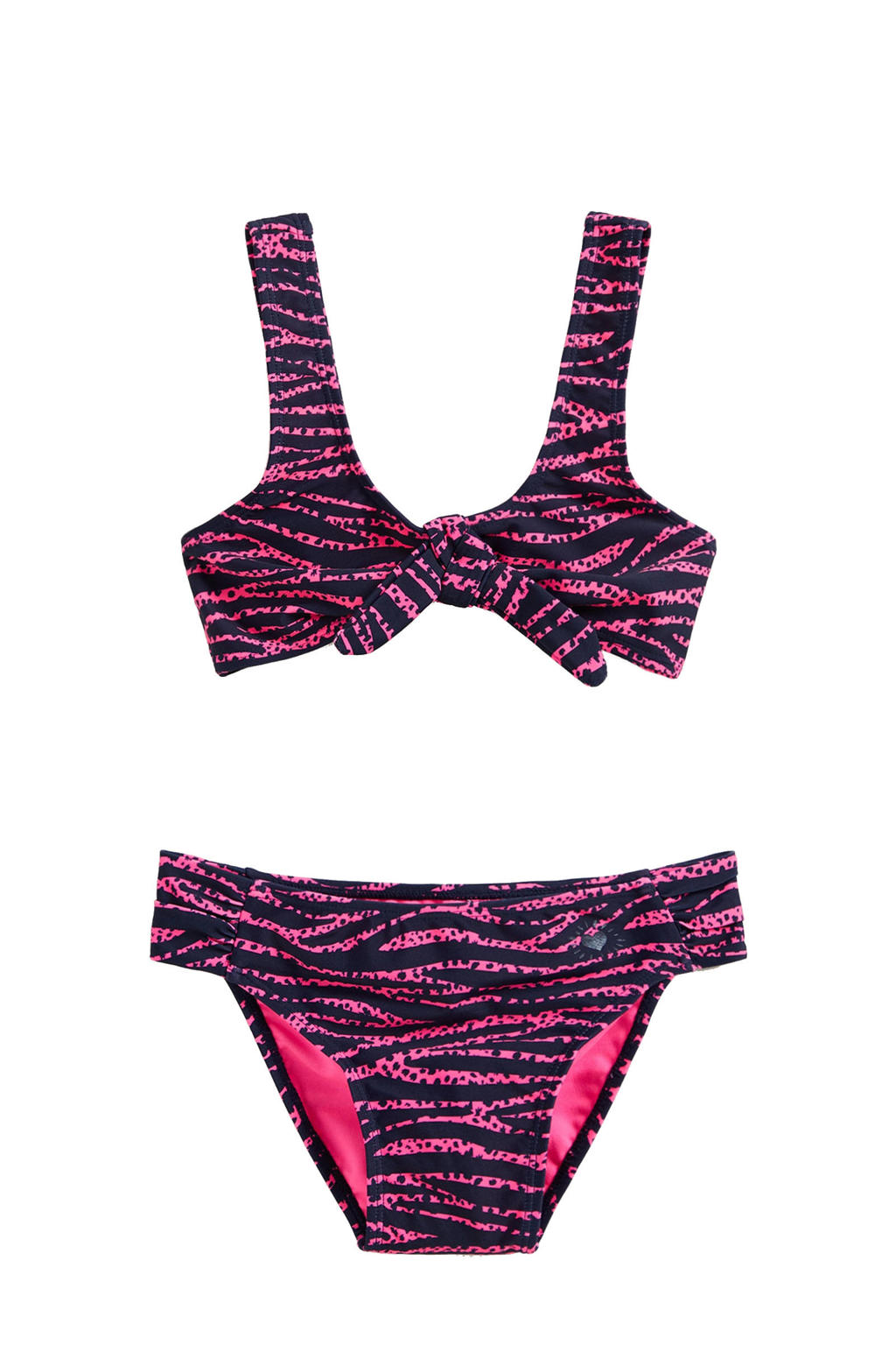 WE Fashion bikini met zebraprint donkerblauw/roze