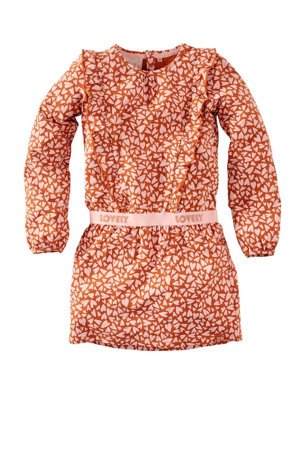 Z8 jurk Colien met all over print ruches bruin/lichtroze | wehkamp