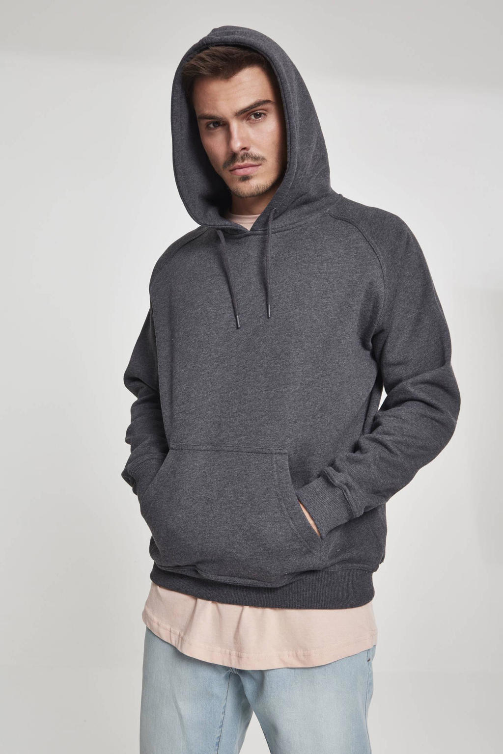 Urban Classics Zig Zag Hoodie – Black/Red/Charcoal, Cotton Blend, Streetwear Hoody For Men
