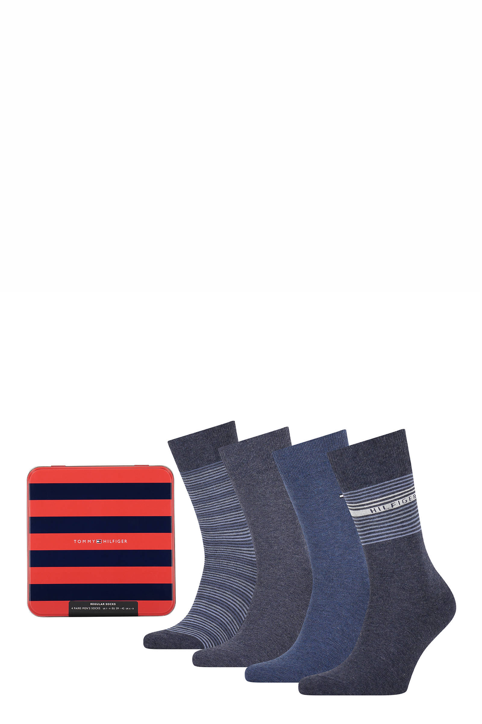 Tommy Hilfiger Sokken Men Sock 4P Tin Giftbox Stripe Blauw online kopen