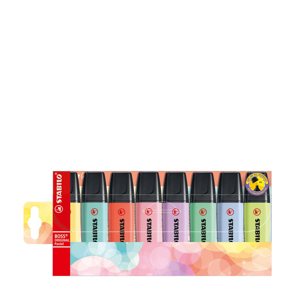 STABILO Markeerstift - BOSS ORIGINAL Pastel - Etui Met 8 Pastel Kleuren, Multi