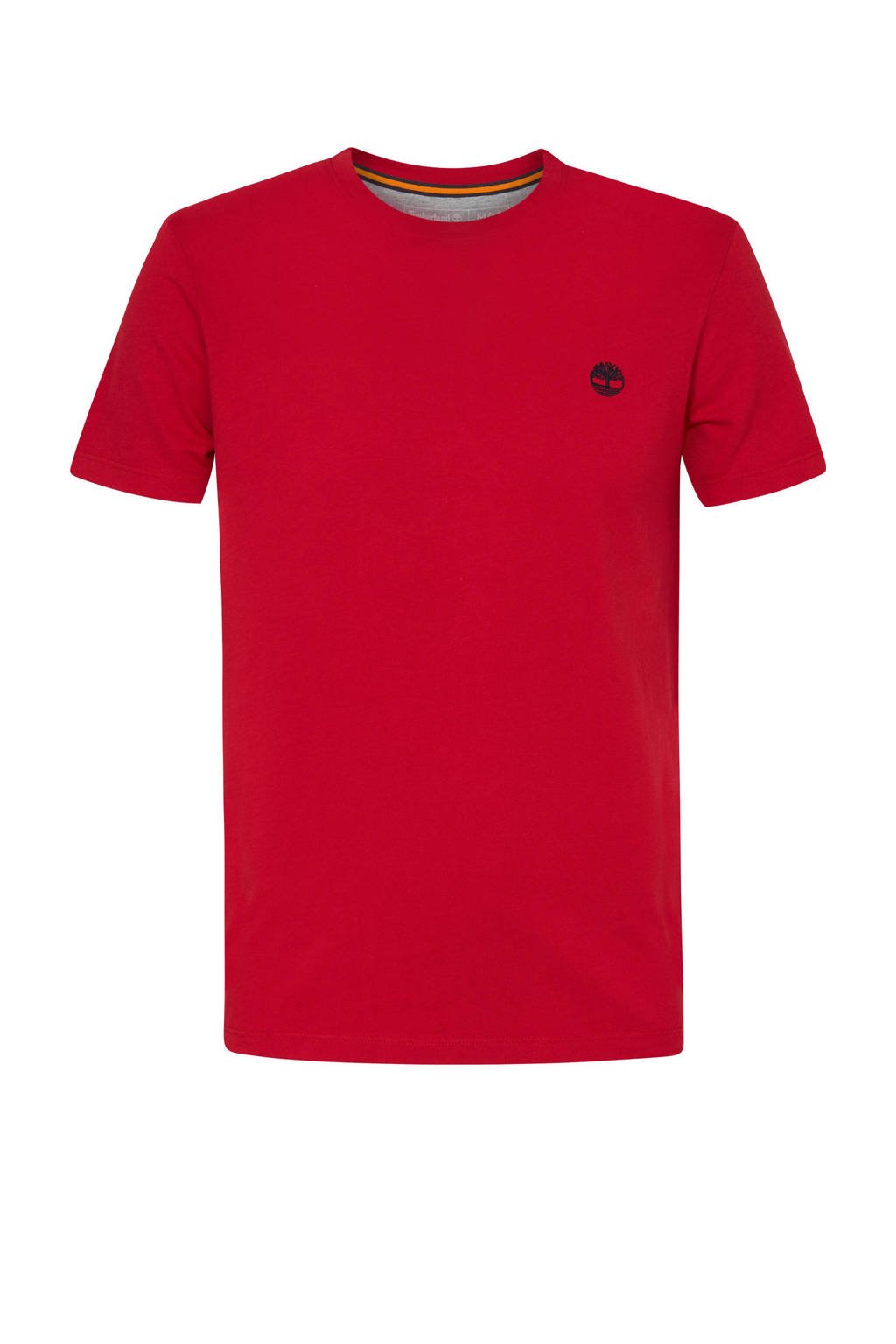 Rode heren Timberland T-shirt van biologisch katoen met logo dessin, korte mouwen en ronde hals