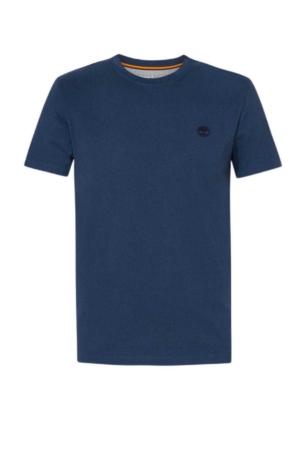 Blauwe heren Timberland T-shirt van biologisch katoen met logo dessin, korte mouwen en ronde hals