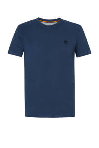Blauwe heren Timberland T-shirt van biologisch katoen met logo dessin, korte mouwen en ronde hals