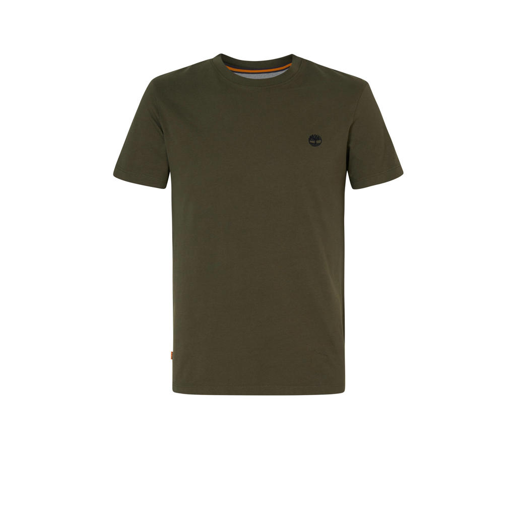 Donkergroene heren Timberland T-shirt van katoen met logo dessin, korte mouwen en ronde hals