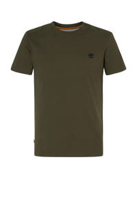 Donkergroene heren Timberland T-shirt van biologisch katoen met logo dessin, korte mouwen en ronde hals