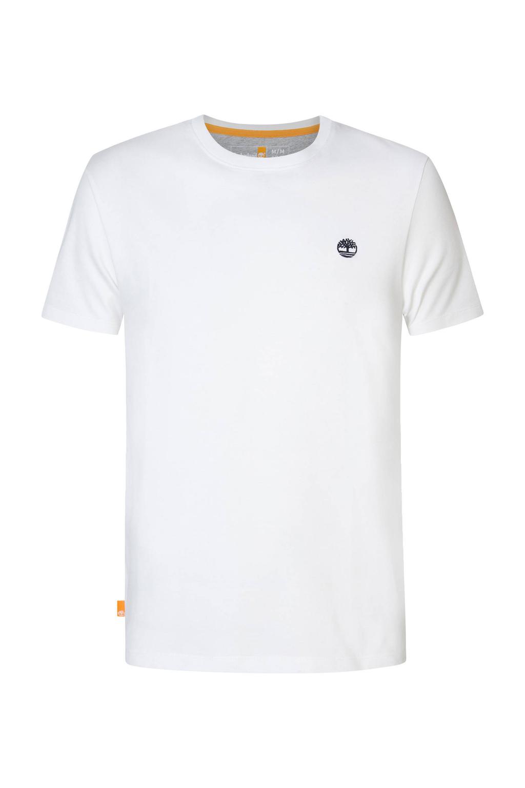 Witte heren Timberland slim T-shirt van katoen met logo dessin, korte mouwen en ronde hals