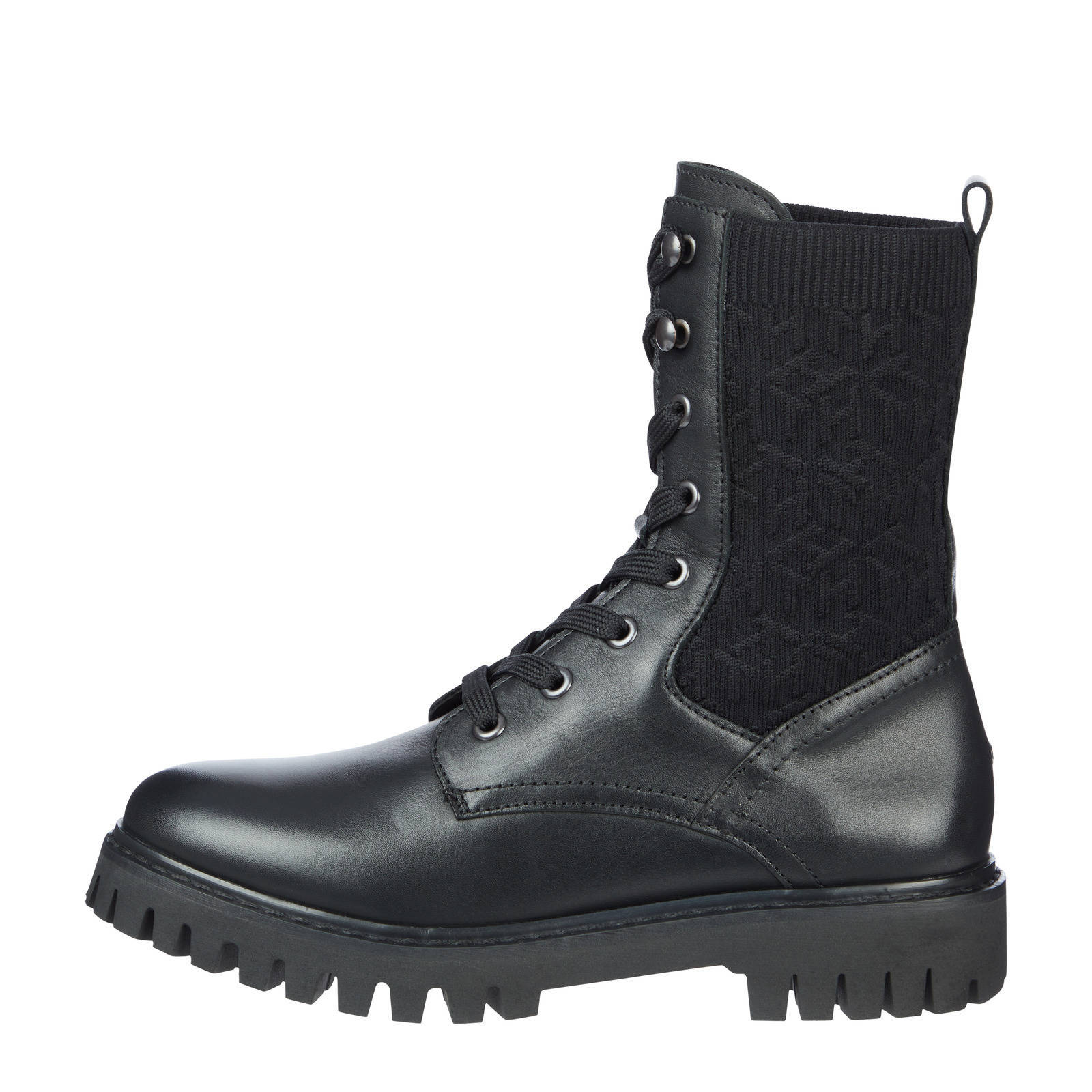 Tommy Hilfiger TH Knitted Flat Boot leren veterboots zwart | wehkamp