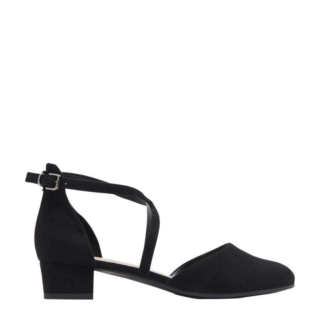 Zwarte dames Graceland pumps van rubber/imitatie leer met blokhak, gesp en effen